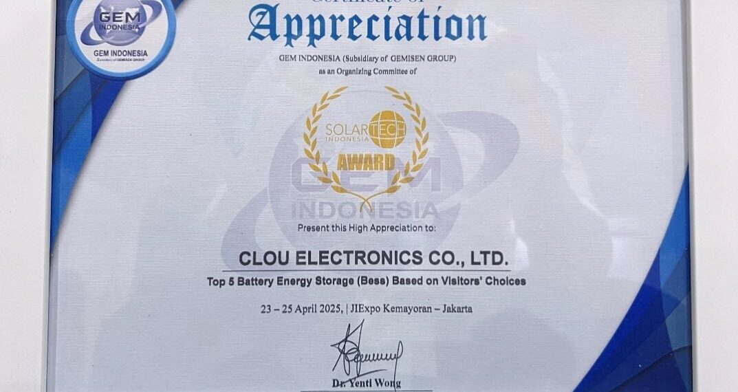 CLOU Electronics honored as a TOP 5 Battery & Energy Storage Innovation Company at Battery Energy Storage Indonesia 2025