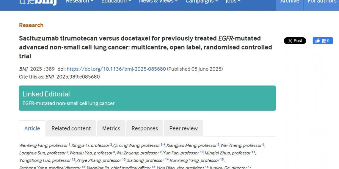 The British Medical Journal Publishes Study Results on Sacituzumab Tirumotecan for Previously Treated EGFR-Mutant Advanced NSCLC
