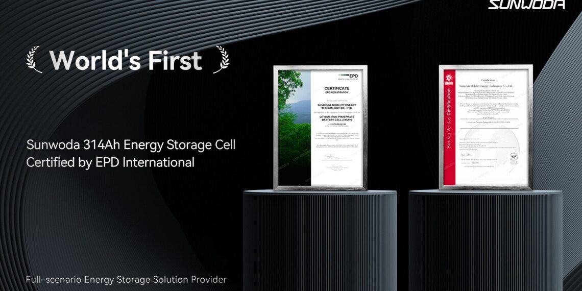 Sunwoda’s 314Ah Cell is Now the World’s First Battery Product Certified by EPD International