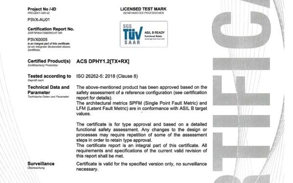 Arasan’s ultra low power MIPI D-PHY IP achieves ISO26262 Certification
