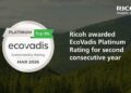 Ricoh awarded EcoVadis Platinum Rating for sustainability performance for second consecutive year