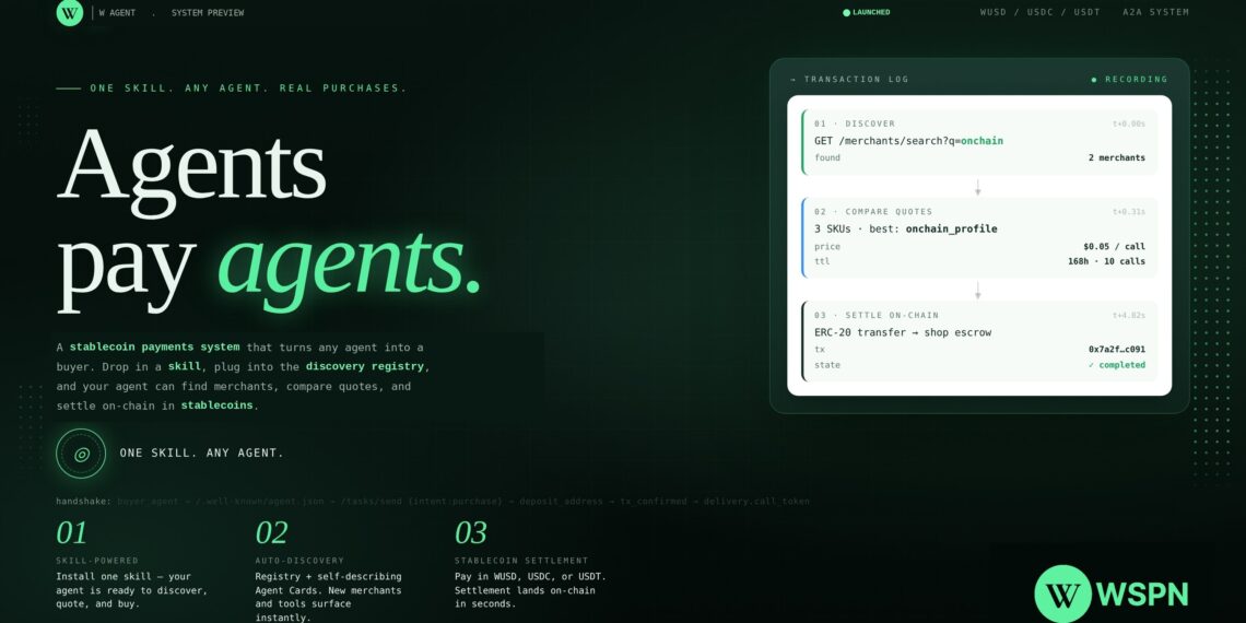 WSPN Launches W Agent: A Stablecoin Payment Skill Built for the AI Agent Economy