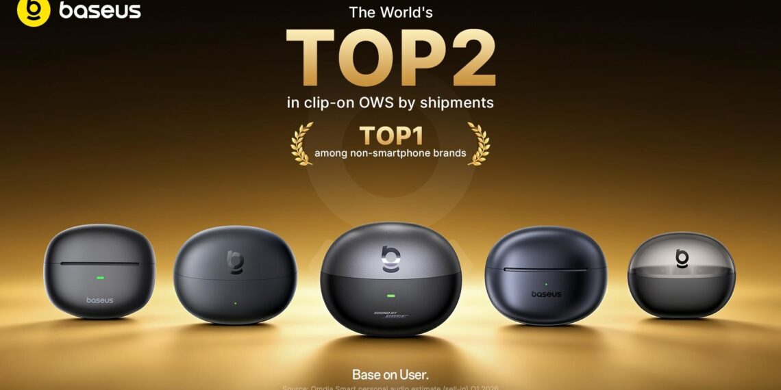 Baseus now ranks #2 in global Q1 2026 clip-on OWS shipments and tops every non-smartphone rival at #1