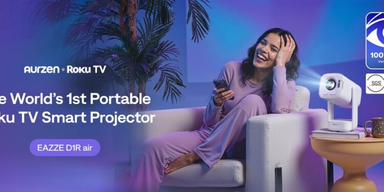 Aurzen Unveils World’s First Portable Roku TV Smart Projector, EAZZE D1R Air