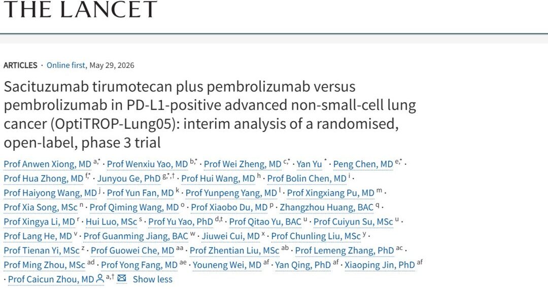Sacituzumab Tirumotecan (sac-TMT) in Combination with Pembrolizumab for First-Line Treatment of PD-L1-Positive NSCLC Published in The Lancet