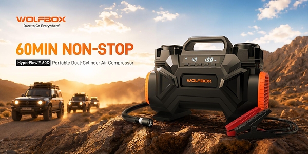 Wolfbox Launches HyperFlow 60D Tire Inflator, Built to Deliver 60 Minutes of Continuous Inflation