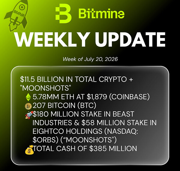 Bitmine Immersion Technologies (BMNR) Announces ETH Holdings Reach 5.78 Million Tokens, and Total Crypto and Total Cash Holdings of $11.5 Billion