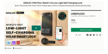 DESLOC V150 Plus Solar Smart Lock Tops $500,000 on Kickstarter, Setting a New Smart Lock Crowdfunding Milestone
