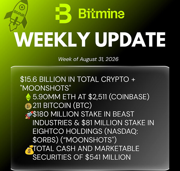 Bitmine Immersion Technologies (BMNR) Announces ETH Holdings Reach 5.90 Million Tokens, and Total Crypto and Total Cash Holdings of $15.6 Billion