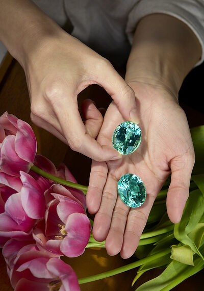 The World’s Largest Matched Pair Of Flawless, Unheated Paraiba Tourmalines Go To Auction At Sotheby’s